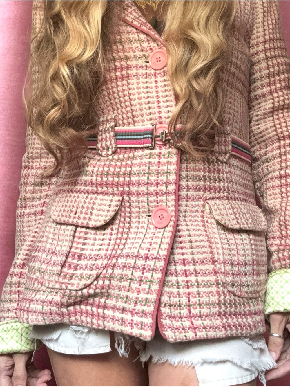 Vintage Y2K Hollister Retro Pink Tweed Peacoat Jacket Sz Small